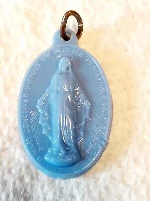 Vintage MIRACULOUS MARY Blue Pendant  • $4.95