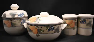 Mikasa Intaglio Golden Harvest Sugar Bowl Covered Bowl Salt And Pepper Set • $69