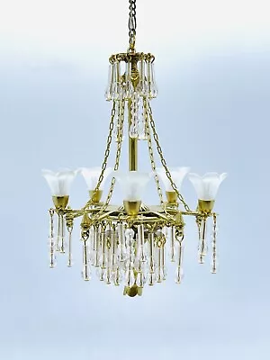 Dollhouse Miniature Handcrafted Crystal Chandelier 5 Cupped Lights 1:12 12V • $189