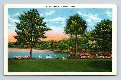 Beautiful Florida FL Lakes Palms Piney Woods Sunset WB Postcard PM Miami FL WOB • $2.75