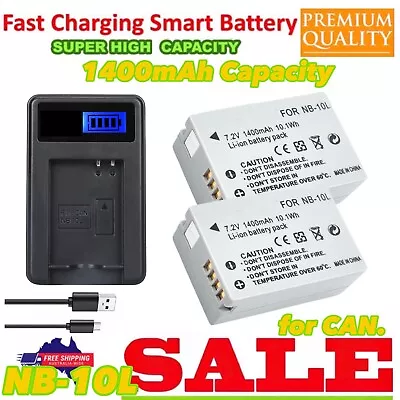 2x 1.4Ah Battery + Charger For Canon NB-10L NB10L PowerShot SX40 SX50 SX60 HS • $43.77