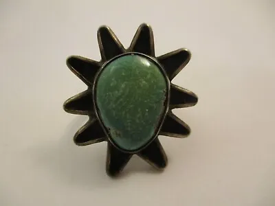 Vintage Southwestern Sterling Silver Green Turquoise Ring Signed RD Size 7 Star • $59.99