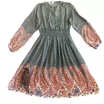 Vintage 70s Breezy Indian Cotton Gauze Dress Womens Medium Hippie Boho Sheer • $134.99