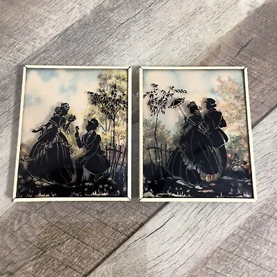 Vintage Lot Of 2 Pictures Reverse Painted Convex Bubble Glass Silhouette 5x4  • $72.72