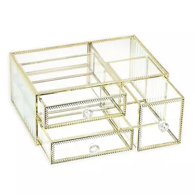 3 Drawer Glass Organizer - Elegant Vanity Storage With A Touch Of Gold Great... • $35.78