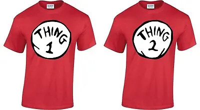 Thing One 1 And Thing Two 2 T-Shirt Couples Funny Costume Twins Fancy Dress Top • £10.99