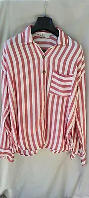 $15 • Buy Women's Hollister Long Sleeve Red Stripe Button Up Shirt Size S