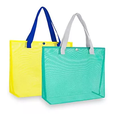 2pack Large Lightweight Simple Mesh Beach Tote Bag With Snap Button Reusable Poo • $17.52