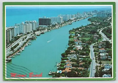 Miami Beach Florida~Air View River & Two Skylines~Continental Postcard • $1.35