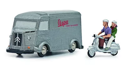 Schuco 450592900 1:87 Piccolo Vespa Citroen HY Van & Motorcycle W/Figures • $33.21