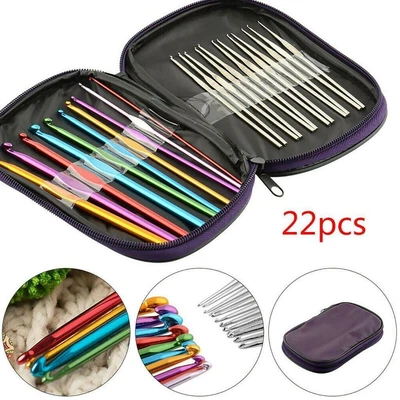 £4.50 • Buy 22Pcs Multicolour Aluminium Crochet Hooks Needles Knit Craft Yarn DIY Tools Kits