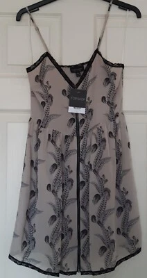 £25 • Buy Topshop Feather Print Zip Front Cami Mini Dress Festival Uk 8 Bnwt