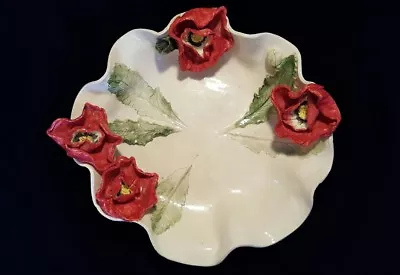 Whimsical  Lg 14  Diameter Hand Made 3-D Pottery Poppy Clay Bowl Signed R148.5 • $79.99