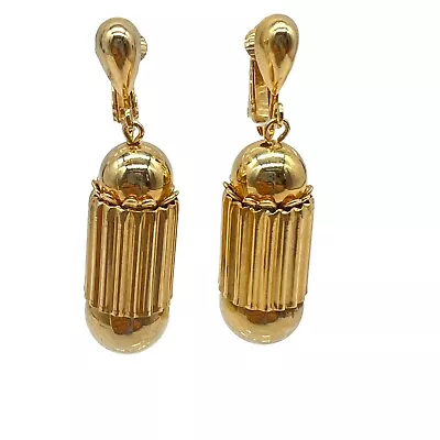 Vintage Park Lane Earrings Drop Dangle Gold Tone Bullet Bead Clip 60s 70s A7 • $14.95