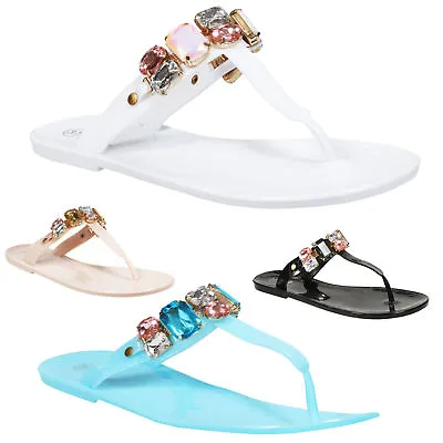 £5.90 • Buy New Ladies Jelly Flip Flops Women Summer Beach Diamante Toe Post Flat Sandals