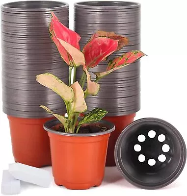 JERIA 100-Pack 4 Inch Plastic Plant Nursery Pots Come With 100 Pcs Plant Labels • $14.80