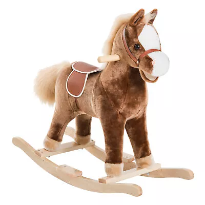 HOMCOM Kids Rocking Horse Wooden Plush Children Ride On Toy Rocker Baby Gift Age • £40.99