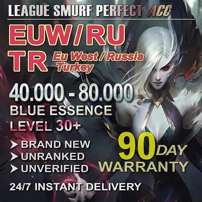 $9.99 • Buy EUW RU TR🌎League Of Legends LOL Guide 40K-70K BE💥CAPS UNRANKED Level 30 SMURF