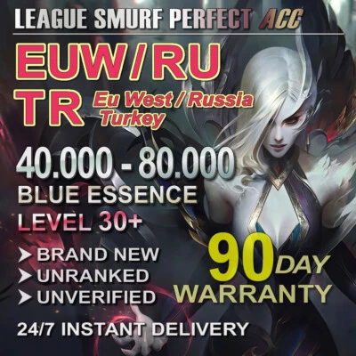 $9.99 • Buy EUW RU TR🌎League Of Legends LOL Guide 40K-70K BE💥CAPS UNRANKED Level 30 SMURF