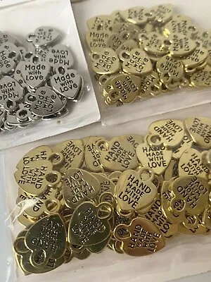 10 Pcs Metal Charms Made With Love Gold Or Nickel  • £1.99