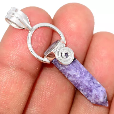 Spiril - Natural Purple Lepidolite Worry Stone 925 Silver Pendant BP211321 SPPP1 • $6.50