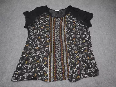 Maurices Top Women's Plus Size 2 Black Brown Paisley Round Neck W/ Cap Sleeves • $21.38