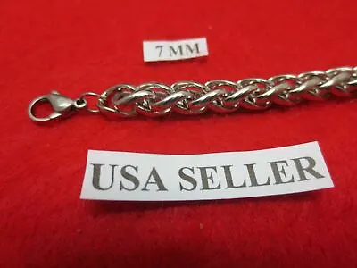 7 -60  Stainless Steel Silver 7mm Wheat Rope Chain Bracelets & Necklaces • $9.20