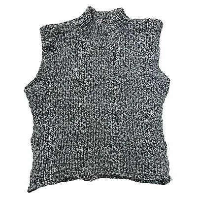 Vintage Hand Knit Cardigan Vest Wool Blend Abstract Grey Womens Small • £19.99