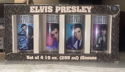 Vintage SET OF 4  Elvis Presley Portrait 10oz Drinking Glasses In Box • $7