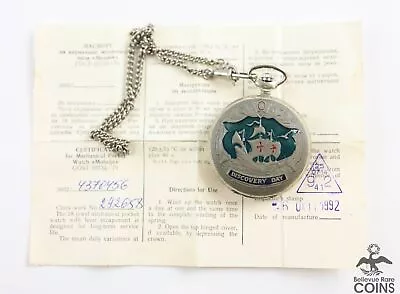 Molnija USSR Manual Pocket Watch Soviet Man Discovery Day Case W/COA SOLD AS IS • $1.25