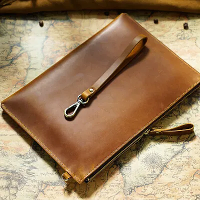 Genuine Leather Business Briefcase Clutch Wallet Bandbag Tablet Case For IPad • £26.39