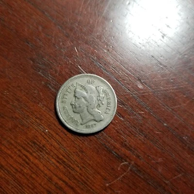 $14.50 • Buy 1867 Three 3 Cent Nickel  Very Nice Coin. Grade  Fine. Only $.65 Shipping 