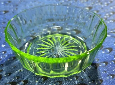 Vintage Vaseline Uranium Green Glass Candy Coin Dish Bowl Sunburst 4” X 1.5” • $24.99