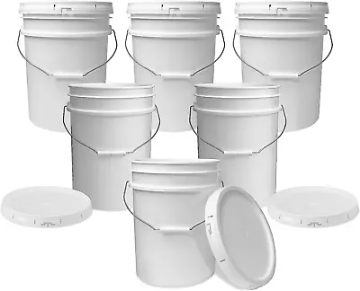 5 Gallon White Bucket & Lid - Durable 90 Mil All Purpose Pail - Food Grade - BPA • $75.04