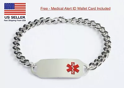  Medical Alert ID Bracelet -FREE ID Wallet CardEngraving -Men’s Women's USA  • $13.99