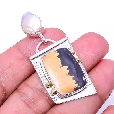 Honey Dendritic Opal - Mexico 925 Sterling Silver Two Tone Pendant 1.95  P15 • $22.80