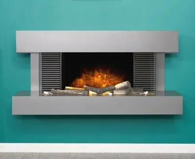£637.45 • Buy Electric Fire Grey Surround Wall Mounted Logs Pebble 48  Remote Down Lights