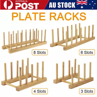 Bamboo Wooden Dish Rack Plate Racks Stand Pot Lid Holder Kitchen Organizer AUS • $12.49