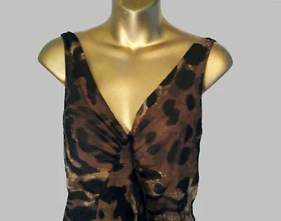 Melinda Eng Animal Print Lined Silk Handkerchief Midi Dress Sz:10 Beige/brn/blk  • $105