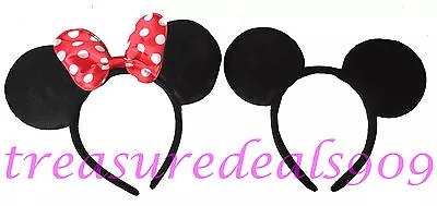 Minnie Mickey Mouse Ears * 2 Pc * Headbands Black Red Polka Dot Bow Party Favors • $6.99