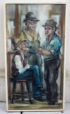 VTG Julie Hopkins Oil Painting Abstract Realism 1960's 3 Men Talking New England • $1299.99