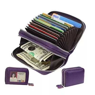 Women's RFID Blocking Leather Zipper Card Wallet Small Purse Credit Card Purple • $31.18