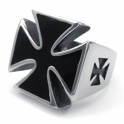 Maltese Iron Cross Black Enamel Stainless  Fashion Men's Rocker Ring Size 11 • $19.99