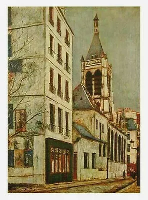 MAURICE UTRILLO - EGLISE ST SEVERIN-PARIS - ART ON CANVAS -1960's -IMPRESSIONIST • $48