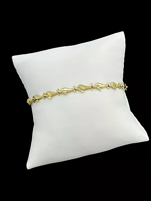 14K Yellow Gold Jumping Dolphin Link Vintage Layering Bracelet 5.5g • $249.99