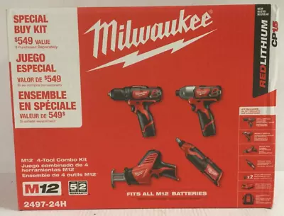 (MA1) Milwaukee 2497-24H M12 12V Cordless 4 Tool Combo Kit • $200