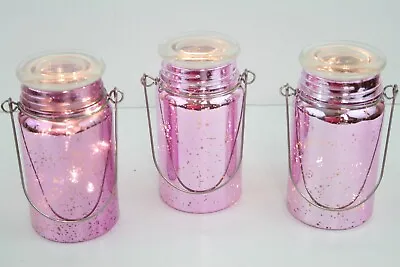 Valerie S/3 Mercury Glass Lit Mason Jars W/Timer Pink Starry Firefly Fairy Light • $17.97