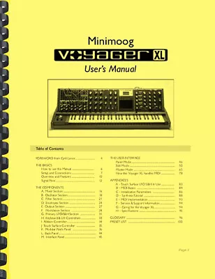 Moog Minimoog Voyager XL Keyboard Synthesizer OWNER'S MANUAL • $19.95