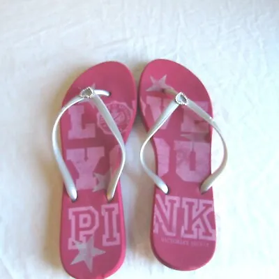 Victoria's Secret PINK Sequined Flip Flop Thong Sandal Shoe Red/Silver L  • $12.99