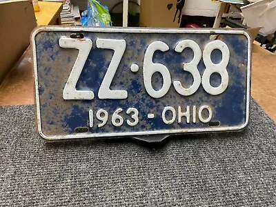 License Plate Tag Vintage Ohio ZZ 638 1963 Rustic • $10.25